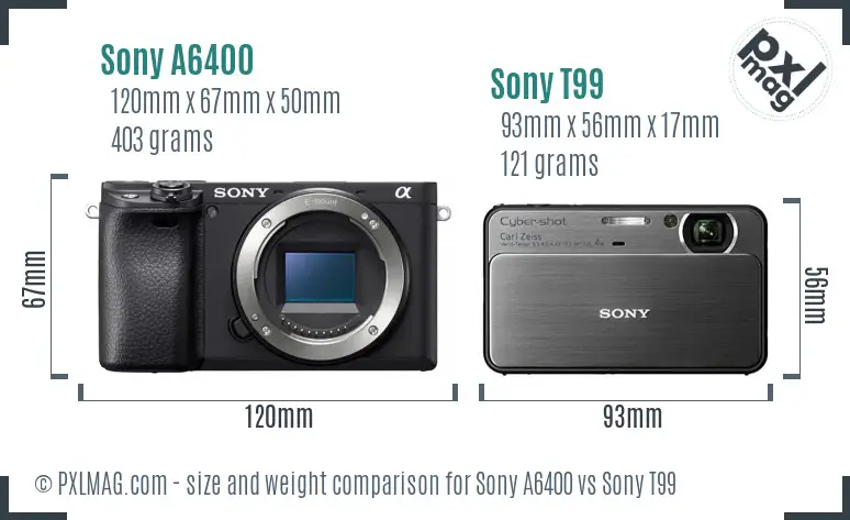 Sony A6400 vs Sony T99 size comparison
