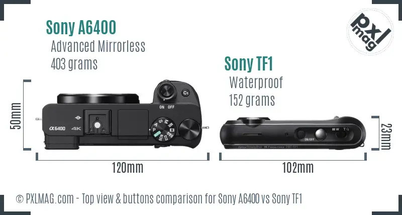 Sony A6400 vs Sony TF1 top view buttons comparison