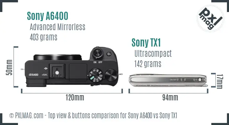 Sony A6400 vs Sony TX1 top view buttons comparison