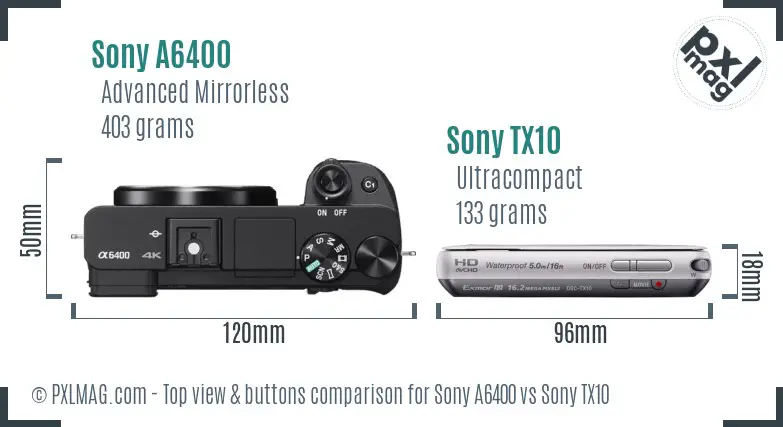 Sony A6400 vs Sony TX10 top view buttons comparison