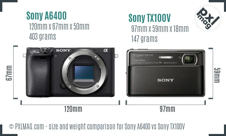 Sony A6400 vs Sony TX100V size comparison