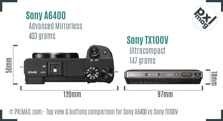 Sony A6400 vs Sony TX100V top view buttons comparison