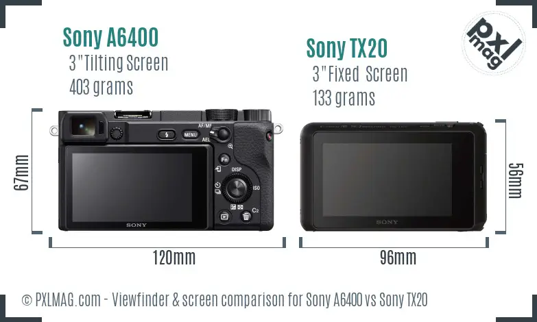 Sony A6400 vs Sony TX20 Screen and Viewfinder comparison