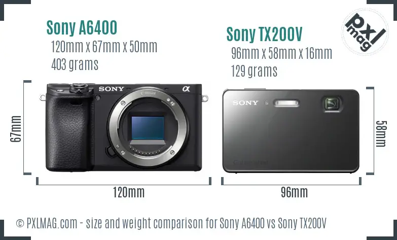 Sony A6400 vs Sony TX200V size comparison
