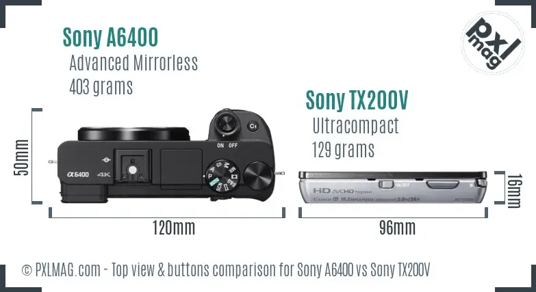 Sony A6400 vs Sony TX200V top view buttons comparison