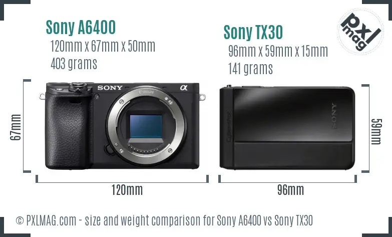 Sony A6400 vs Sony TX30 size comparison
