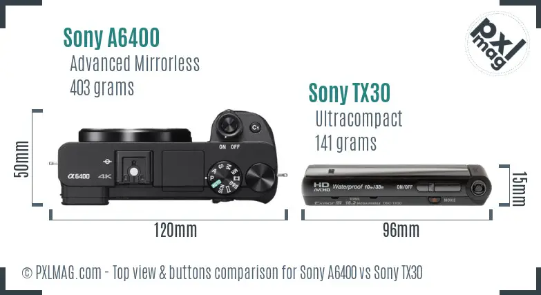 Sony A6400 vs Sony TX30 top view buttons comparison