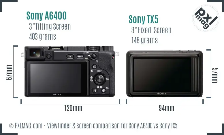 Sony A6400 vs Sony TX5 Screen and Viewfinder comparison