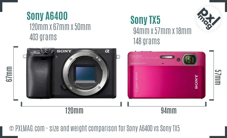 Sony A6400 vs Sony TX5 size comparison