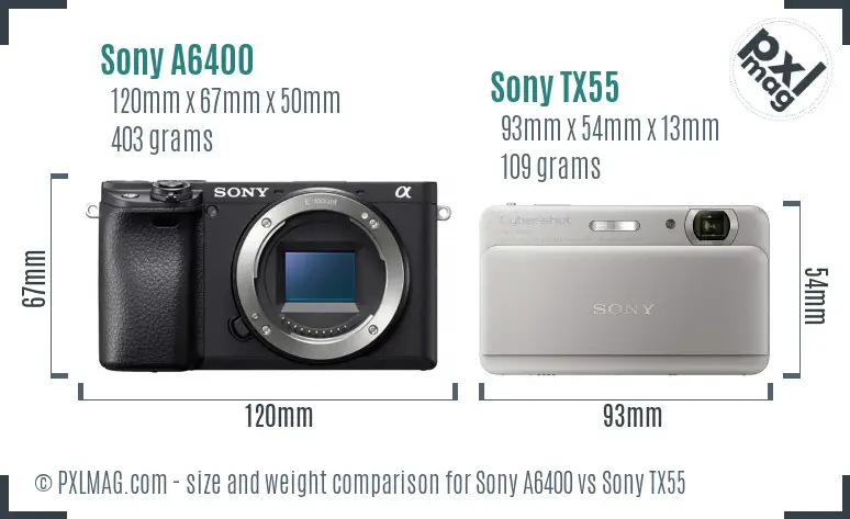 Sony A6400 vs Sony TX55 size comparison