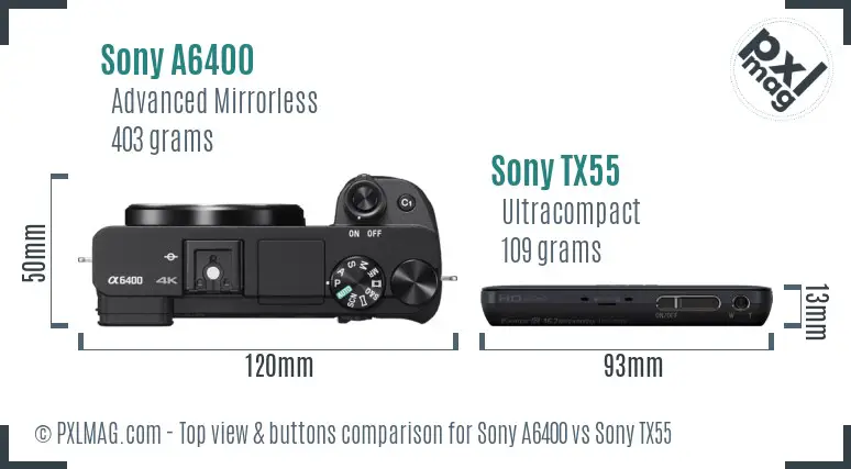 Sony A6400 vs Sony TX55 top view buttons comparison