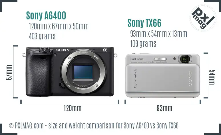 Sony A6400 vs Sony TX66 size comparison