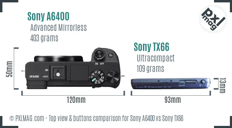 Sony A6400 vs Sony TX66 top view buttons comparison