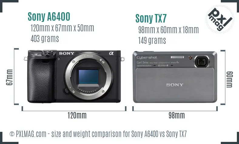 Sony A6400 vs Sony TX7 size comparison