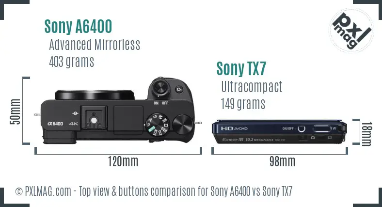 Sony A6400 vs Sony TX7 top view buttons comparison