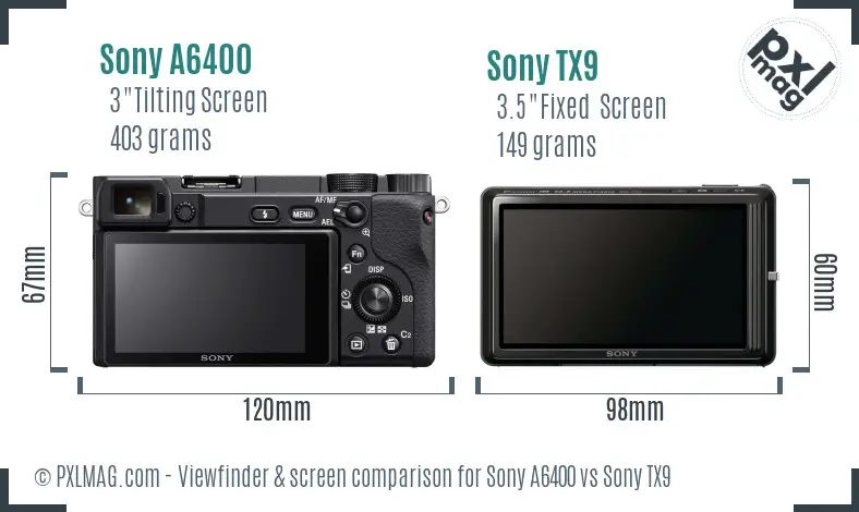 Sony A6400 vs Sony TX9 Screen and Viewfinder comparison