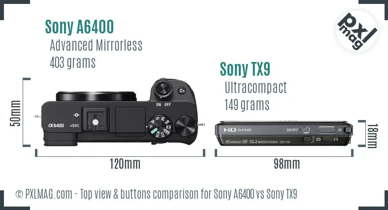 Sony A6400 vs Sony TX9 top view buttons comparison