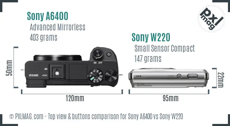 Sony A6400 vs Sony W220 top view buttons comparison