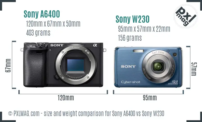 Sony A6400 vs Sony W230 size comparison