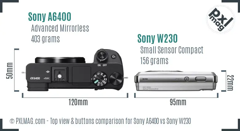 Sony A6400 vs Sony W230 top view buttons comparison