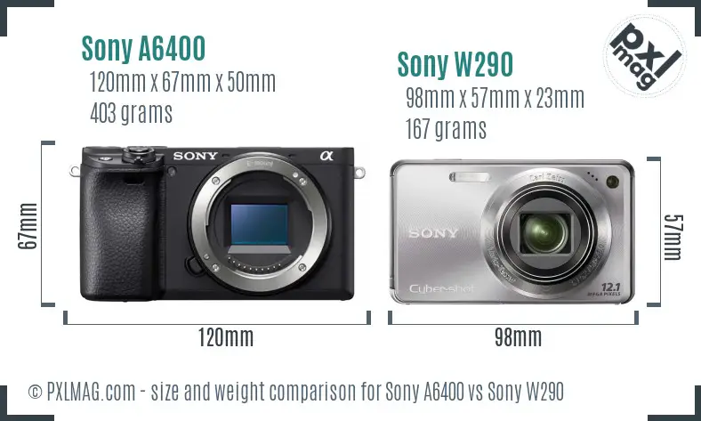 Sony A6400 vs Sony W290 size comparison