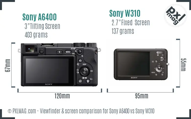 Sony A6400 vs Sony W310 Screen and Viewfinder comparison