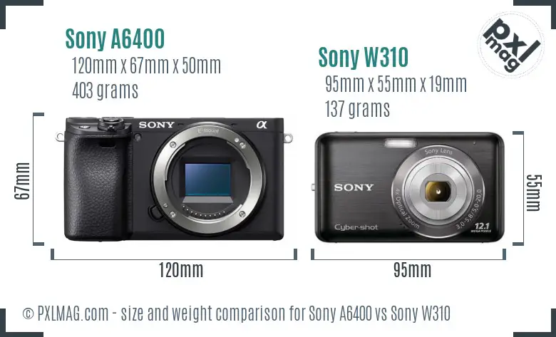 Sony A6400 vs Sony W310 size comparison