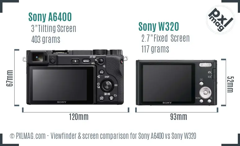Sony A6400 vs Sony W320 Screen and Viewfinder comparison