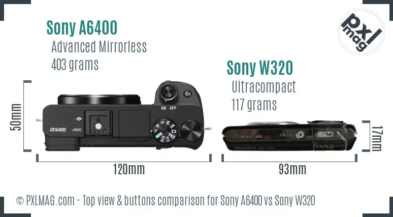 Sony A6400 vs Sony W320 top view buttons comparison