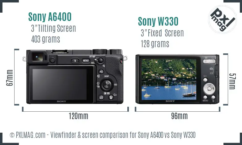 Sony A6400 vs Sony W330 Screen and Viewfinder comparison