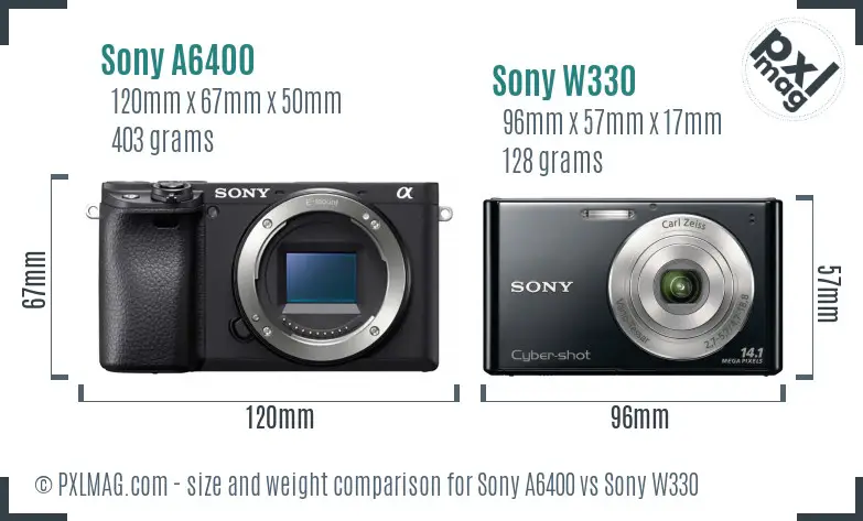 Sony A6400 vs Sony W330 size comparison
