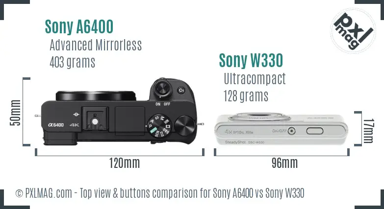 Sony A6400 vs Sony W330 top view buttons comparison