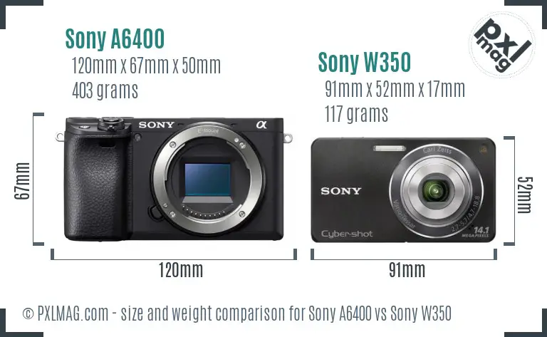 Sony A6400 vs Sony W350 size comparison