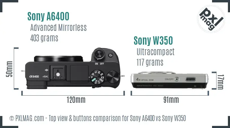 Sony A6400 vs Sony W350 top view buttons comparison