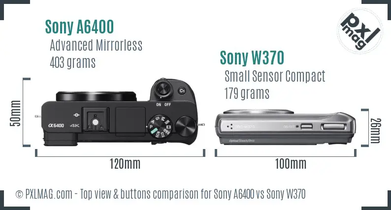 Sony A6400 vs Sony W370 top view buttons comparison