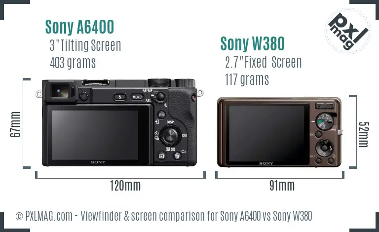 Sony A6400 vs Sony W380 Screen and Viewfinder comparison