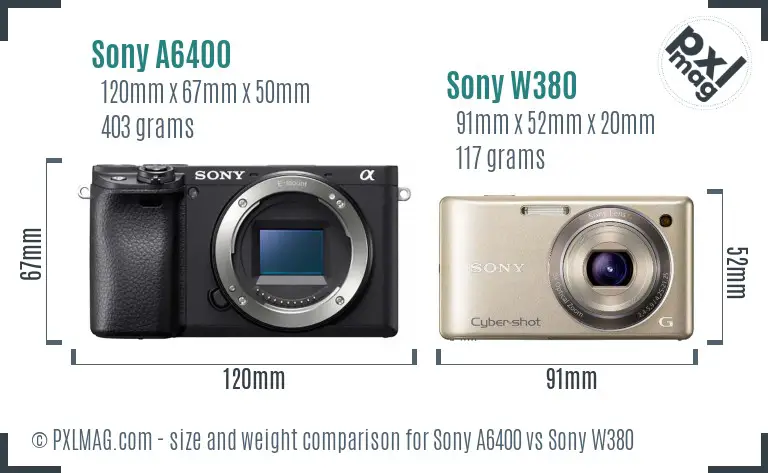 Sony A6400 vs Sony W380 size comparison