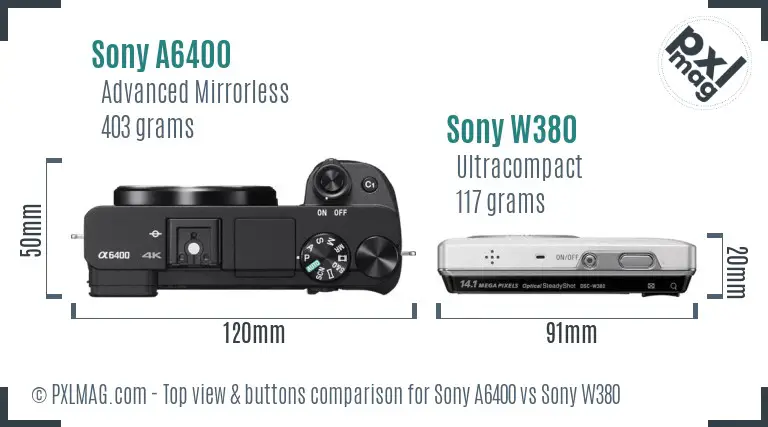 Sony A6400 vs Sony W380 top view buttons comparison