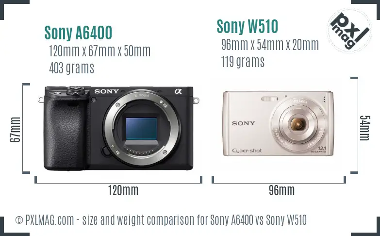 Sony A6400 vs Sony W510 size comparison