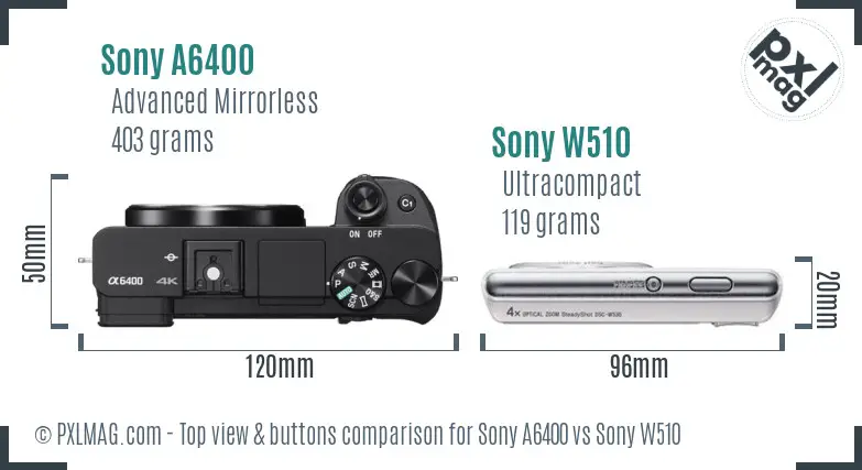 Sony A6400 vs Sony W510 top view buttons comparison