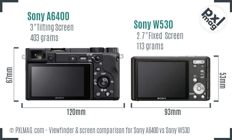 Sony A6400 vs Sony W530 Screen and Viewfinder comparison
