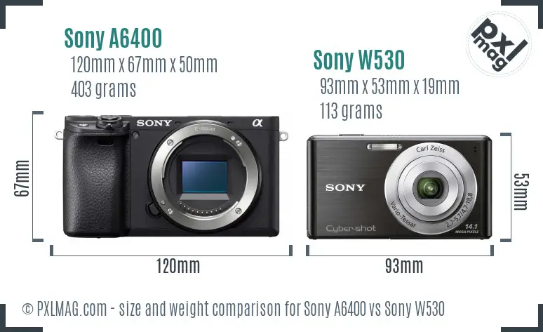 Sony A6400 vs Sony W530 size comparison