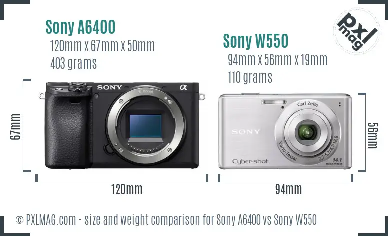Sony A6400 vs Sony W550 size comparison