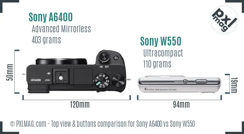 Sony A6400 vs Sony W550 top view buttons comparison