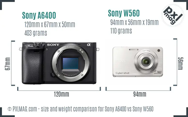 Sony A6400 vs Sony W560 size comparison