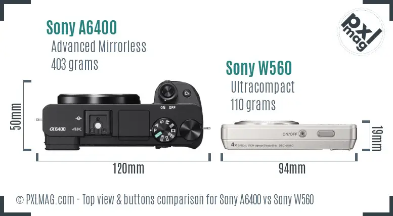Sony A6400 vs Sony W560 top view buttons comparison