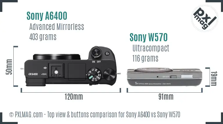 Sony A6400 vs Sony W570 top view buttons comparison