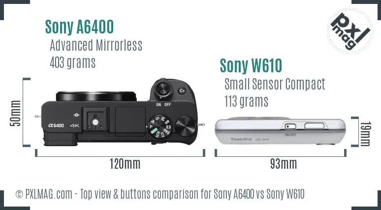 Sony A6400 vs Sony W610 top view buttons comparison