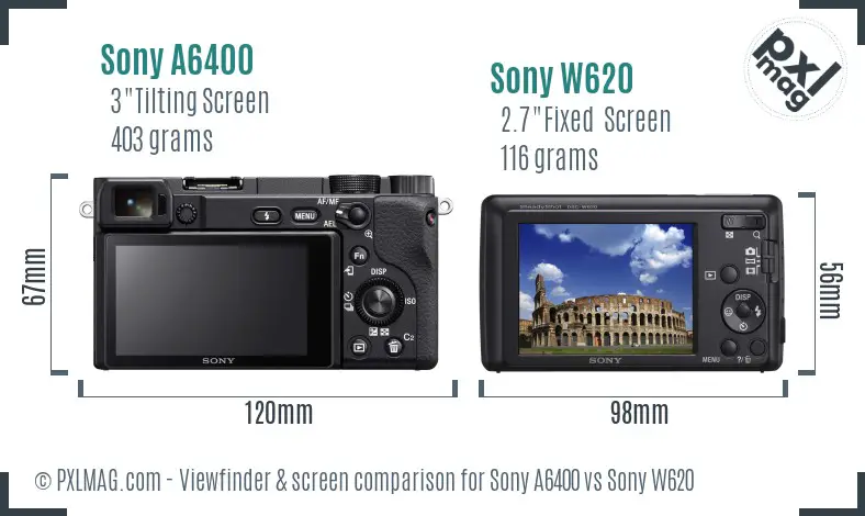 Sony A6400 vs Sony W620 Screen and Viewfinder comparison