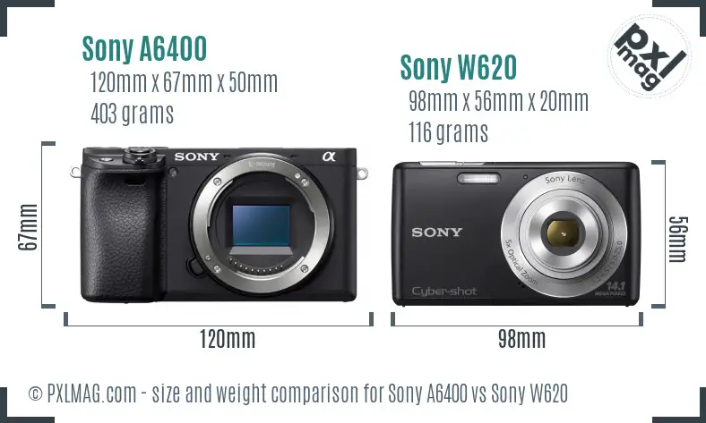 Sony A6400 vs Sony W620 size comparison